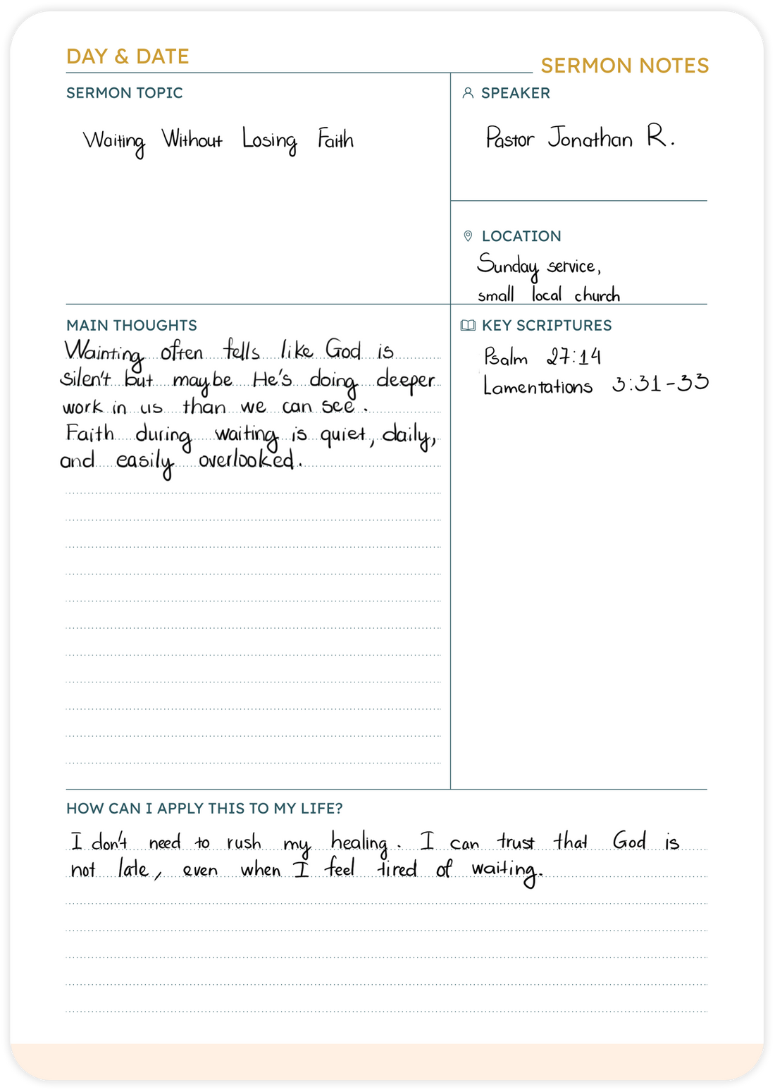 Sermon Note page