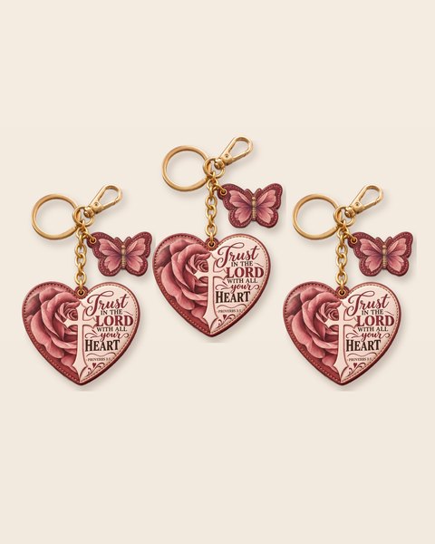 Three All My Heart bag charms side by side.